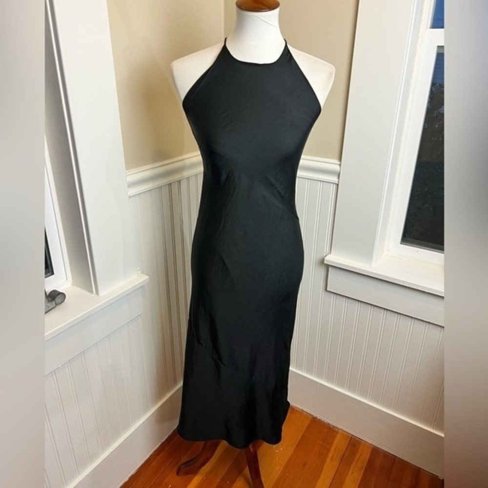 Silence + Noise Black Halter Lace Up Back Midi Slip Dress Small Urban Oufitters